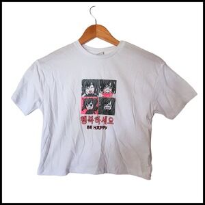 Lc‎ Waikiki White T Shirt Tee Be Happy Anime Kids 8 9 Years